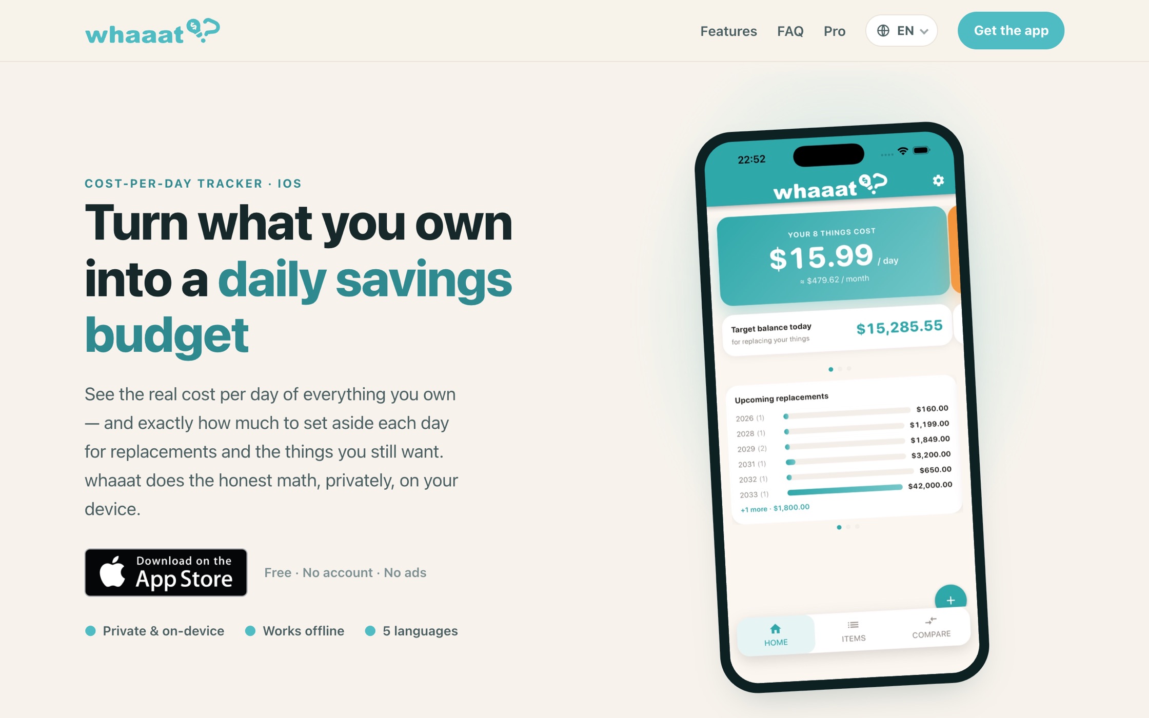 whaaat – cost-per-day tracker for iOS